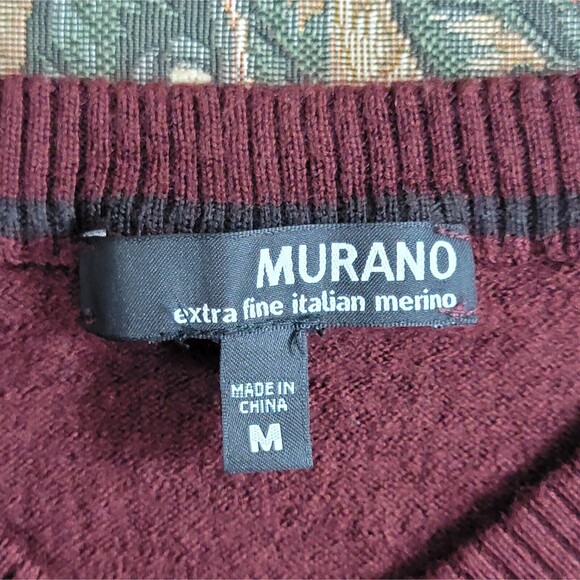 Murano Sweater Womens Medium Maroon Brown 100% Merino Wool V Neck Pullover - Picture 10 of 12